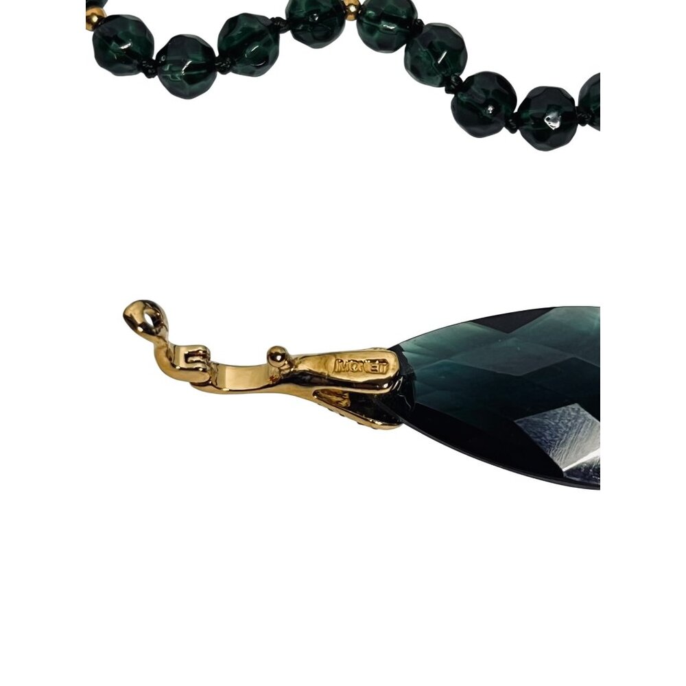Monet Green Beads And Gold Accents Necklace W/ Removable Teardrop Pendant (6269) - Picture 8 of 11